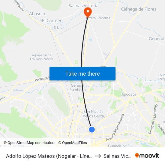 Adolfo López Mateos (Nogalar - Línea de Gas) to Salinas Victoria map