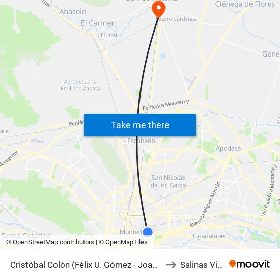 Cristóbal Colón (Félix U. Gómez - Joaquín Garza Leal) to Salinas Victoria map