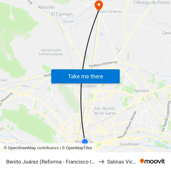 Benito Juárez (Reforma - Francisco I. Madero) to Salinas Victoria map