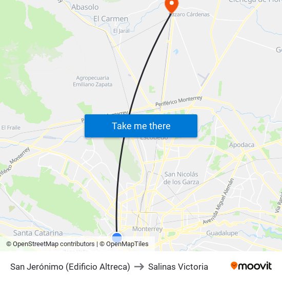 San Jerónimo (Edificio Altreca) to Salinas Victoria map