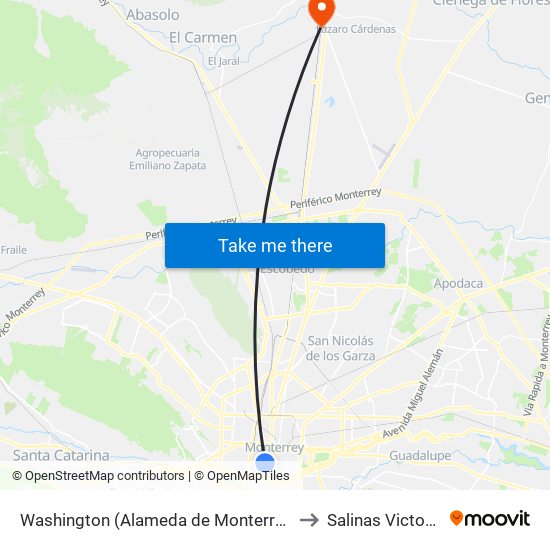 Washington (Alameda de Monterrey) to Salinas Victoria map