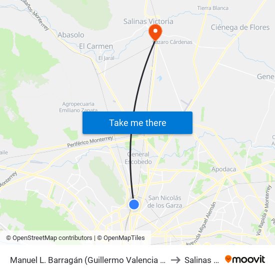 Manuel L. Barragán (Guillermo Valencia - Fray Bartolomé de Las Casas) to Salinas Victoria map