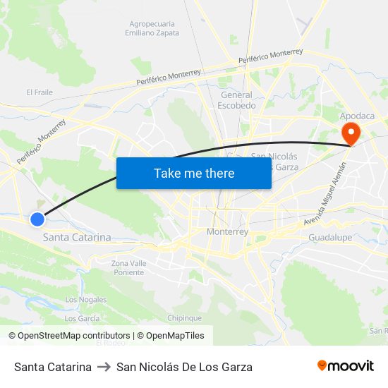 Santa Catarina to San Nicolás De Los Garza map