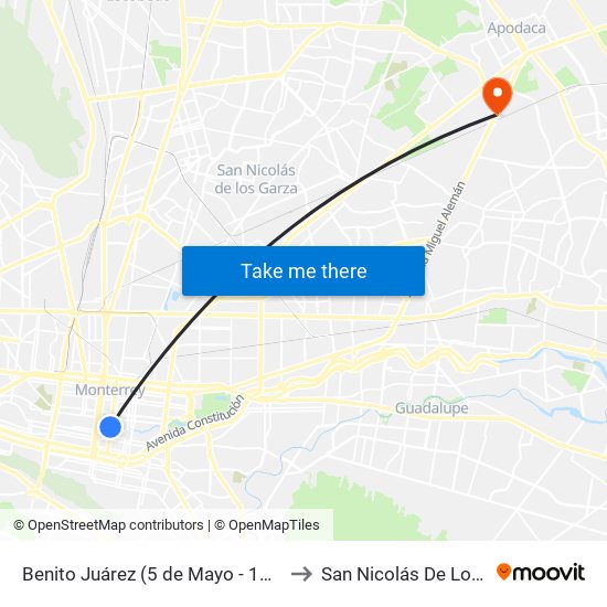 Benito Juárez (5 de Mayo - 15 de Mayo) to San Nicolás De Los Garza map