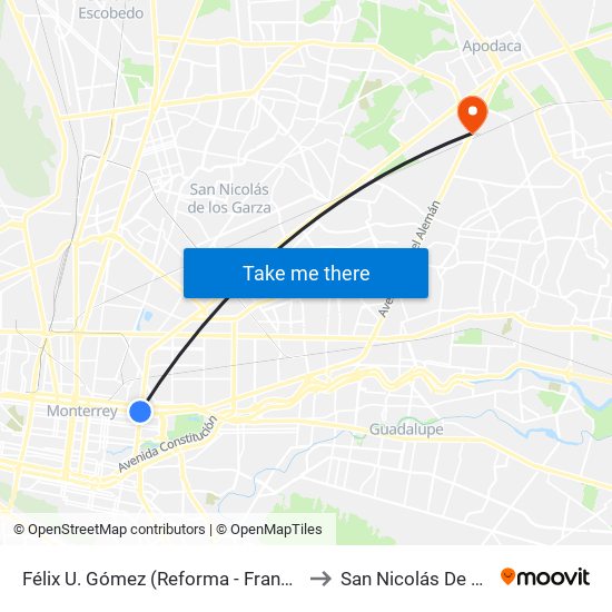 Félix U. Gómez (Reforma - Francisco I. Madero) to San Nicolás De Los Garza map