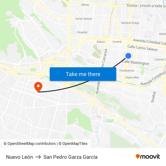 Nuevo León to San Pedro Garza García map