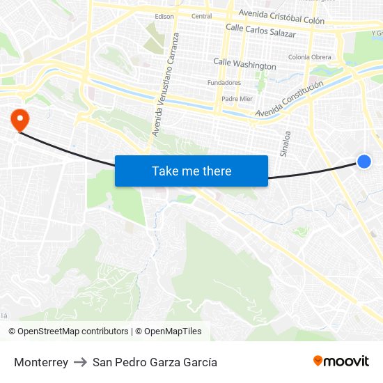 Monterrey to San Pedro Garza García map