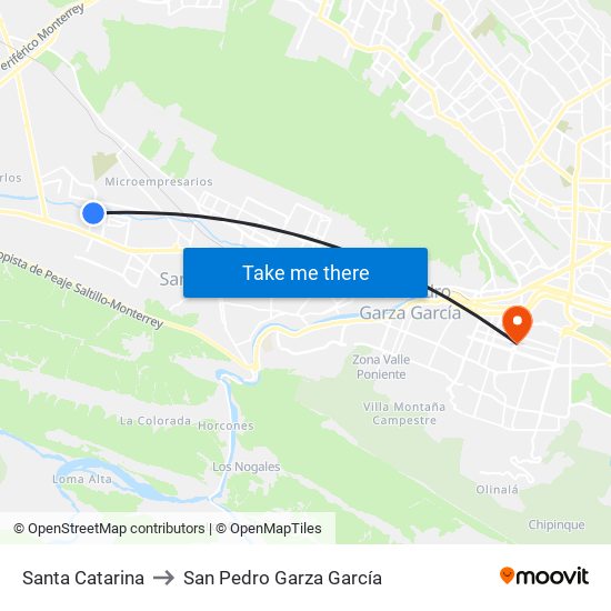 Santa Catarina to San Pedro Garza García map
