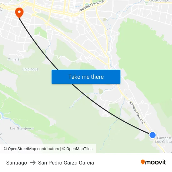 Santiago to San Pedro Garza García map