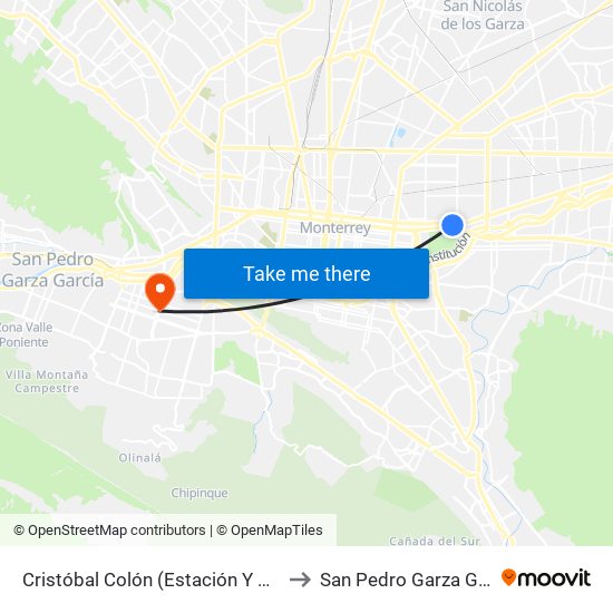 Cristóbal Colón (Estación Y Griega) to San Pedro Garza García map