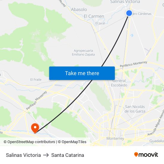 Salinas Victoria to Santa Catarina map