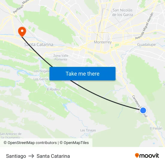 Santiago to Santa Catarina map