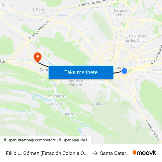 Félix U. Gómez (Estación Colonia Obrera) to Santa Catarina map