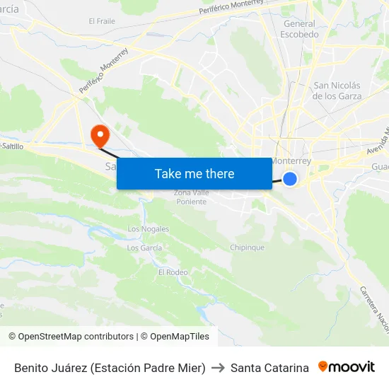 Benito Juárez (Estación Padre Mier) to Santa Catarina map