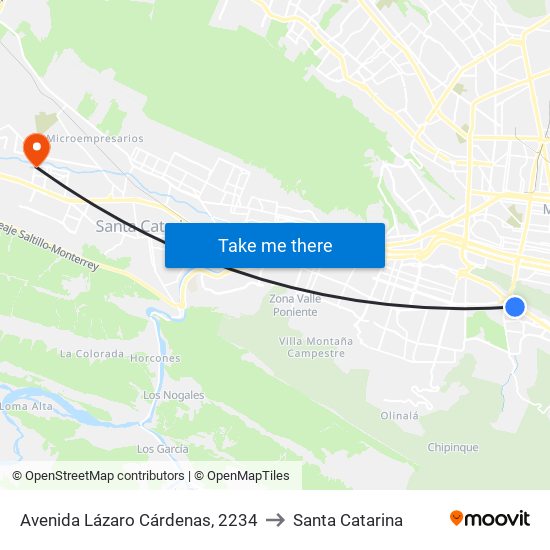 Avenida Lázaro Cárdenas, 2234 to Santa Catarina map