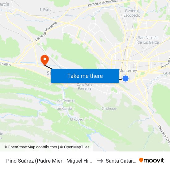 Pino Suárez (Fray Servando Teresa de Mier - Miguel Hidalgo) to Santa Catarina map