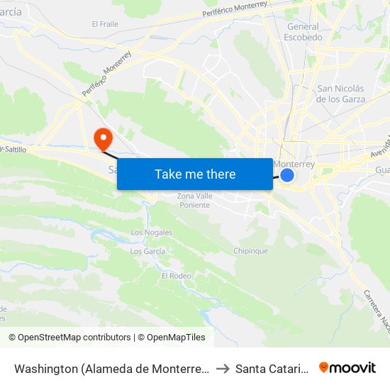 Washington (Alameda de Monterrey) to Santa Catarina map