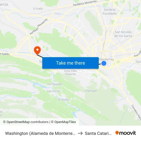 Washington (Alameda de Monterrey) to Santa Catarina map