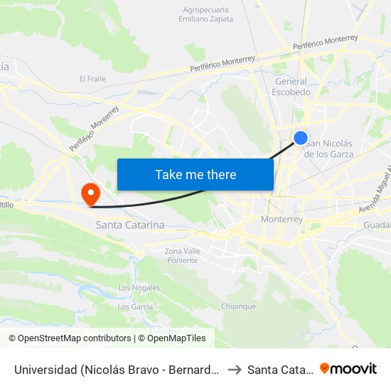 Universidad (Nicolás Bravo - Bernardo Reyes) to Santa Catarina map