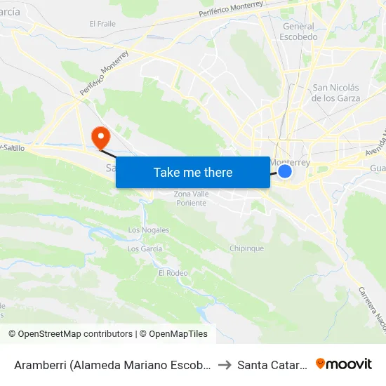 Aramberri (Alameda Mariano Escobedo) to Santa Catarina map
