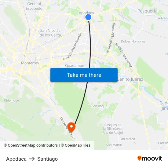 Apodaca to Santiago map