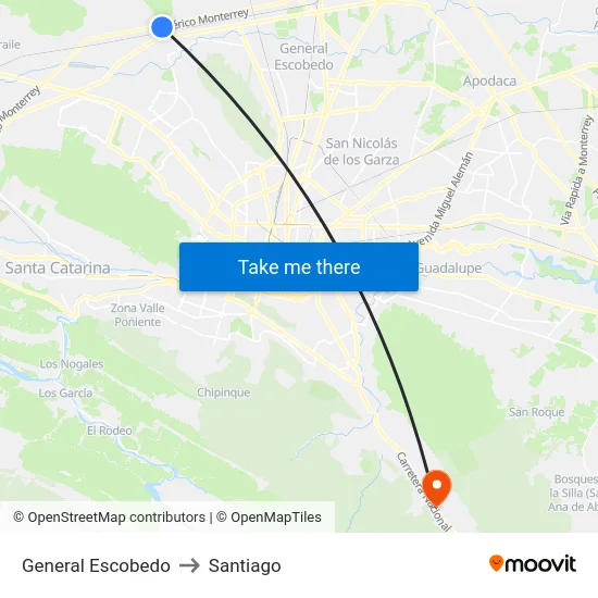General Escobedo to Santiago map
