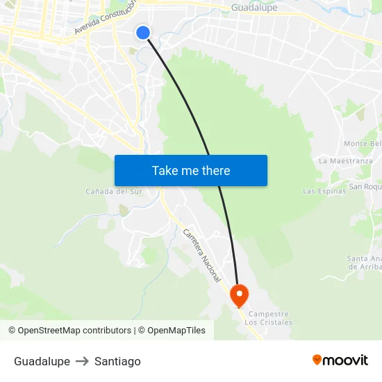 Guadalupe to Santiago map