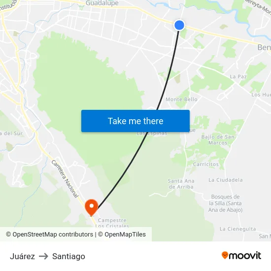 Juárez to Santiago map