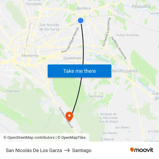 San Nicolás De Los Garza to Santiago map