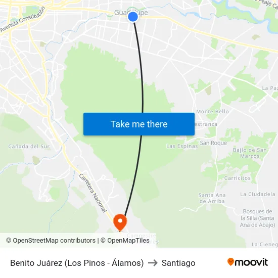 Benito Juárez (Los Pinos - Álamos) to Santiago map