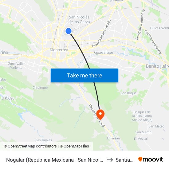 Nogalar (República Mexicana - San Nicolás) to Santiago map