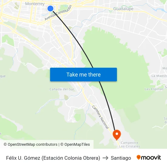Félix U. Gómez (Estación Colonia Obrera) to Santiago map