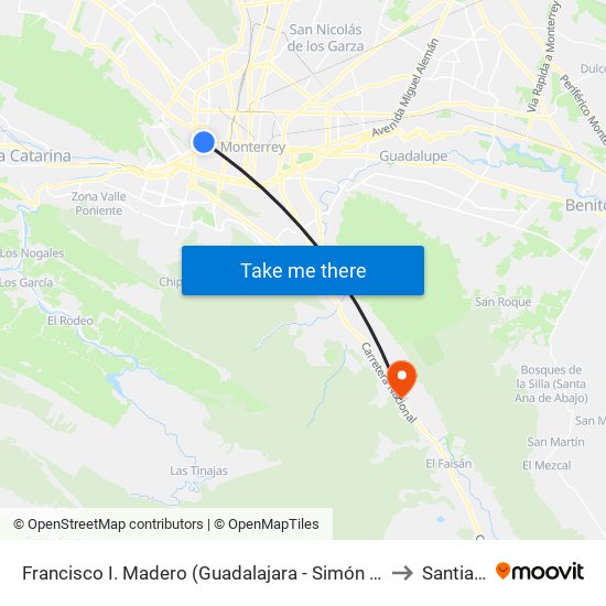 Francisco I. Madero (Guadalajara - Simón Bolívar) to Santiago map