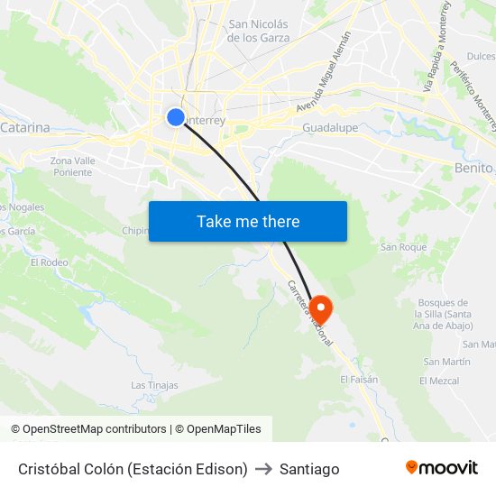 Cristóbal Colón (Estación Edison) to Santiago map