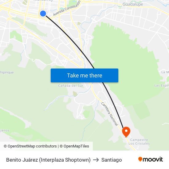 Benito Juárez (Interplaza Shoptown) to Santiago map