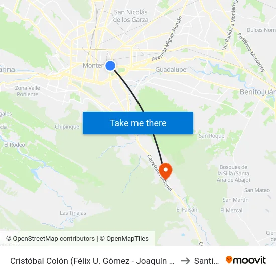 Cristóbal Colón (Félix U. Gómez - Joaquín Garza Leal) to Santiago map