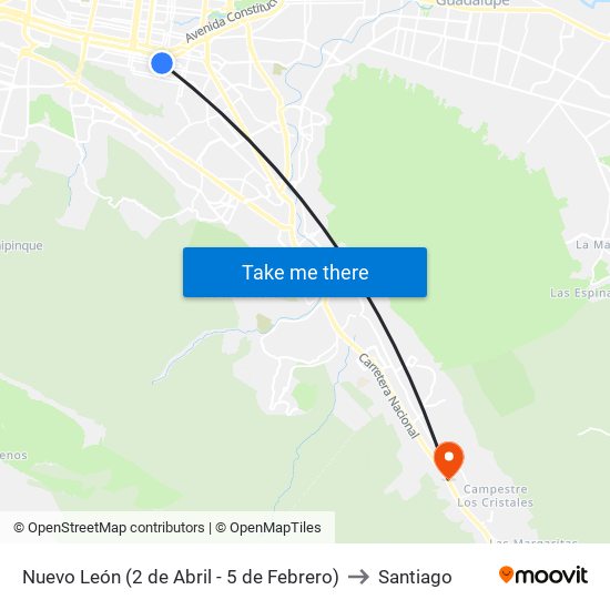 Nuevo León (2 de Abril - 5 de Febrero) to Santiago map