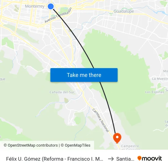 Félix U. Gómez (Reforma - Francisco I. Madero) to Santiago map