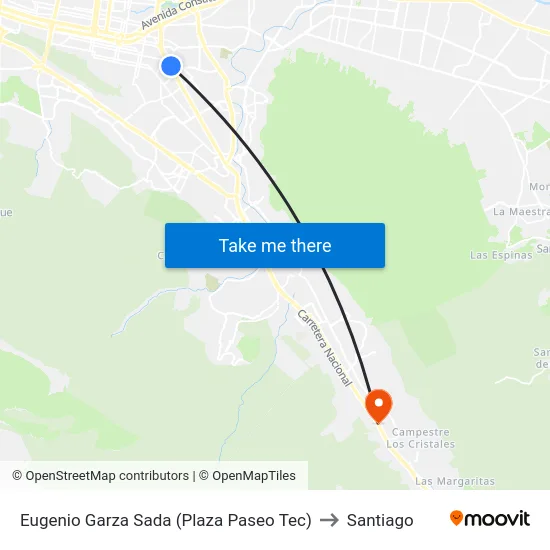 Eugenio Garza Sada (Plaza Paseo Tec) to Santiago map