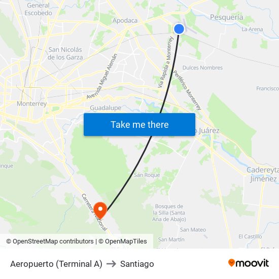 Aeropuerto (Terminal A) to Santiago map