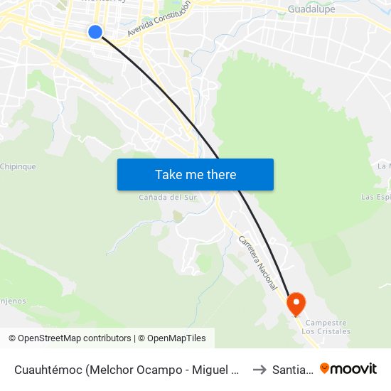 Cuauhtémoc (Melchor Ocampo - Miguel Hidalgo) to Santiago map