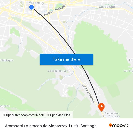 Aramberri (Alameda de Monterrey 1) to Santiago map