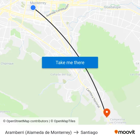 Aramberri (Alameda de Monterrey) to Santiago map