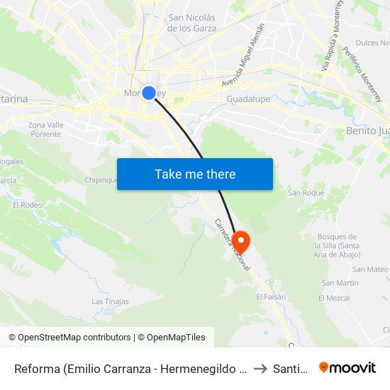 Reforma (Emilio Carranza - Hermenegildo Galeana) to Santiago map