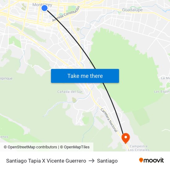 Santiago Tapia X Vicente Guerrero to Santiago map