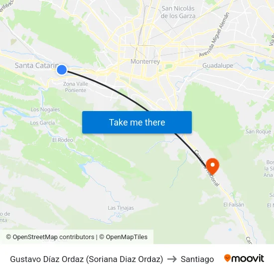 Gustavo Díaz Ordaz (Soriana Diaz Ordaz) to Santiago map