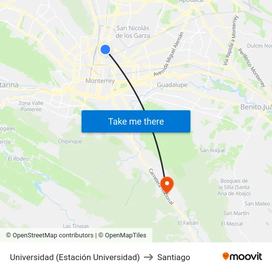 Universidad (Estación Universidad) to Santiago map