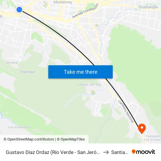 Gustavo Díaz Ordaz (Río Verde - San Jerónimo) to Santiago map