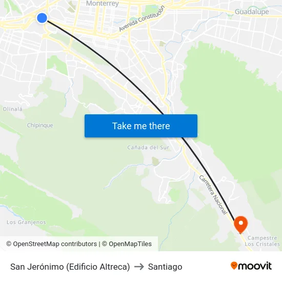 San Jerónimo (Edificio Altreca) to Santiago map