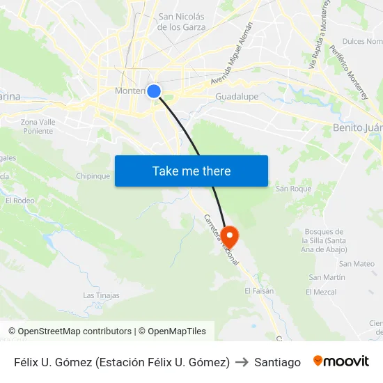 Félix U. Gómez (Estación Félix U. Gómez) to Santiago map